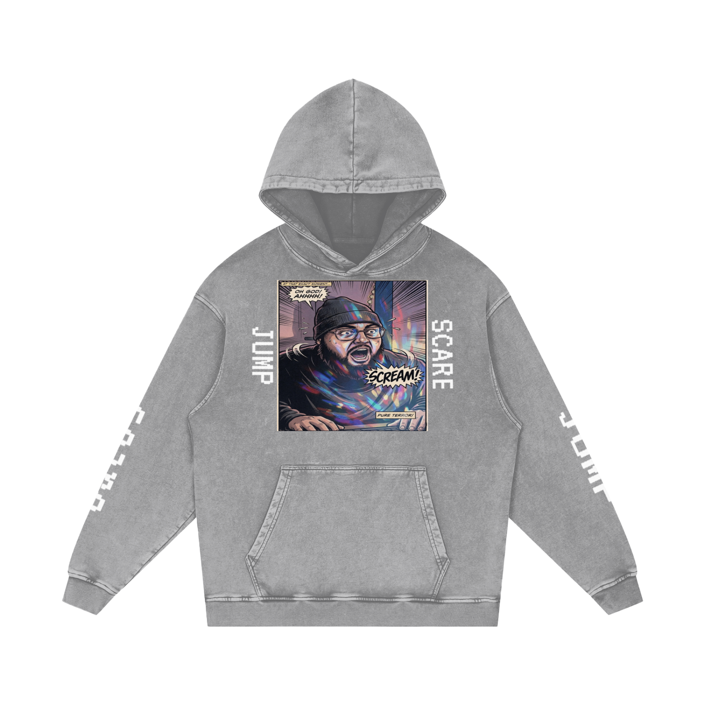 Jump Scare Snow Washed Loose Cotton Hoodie