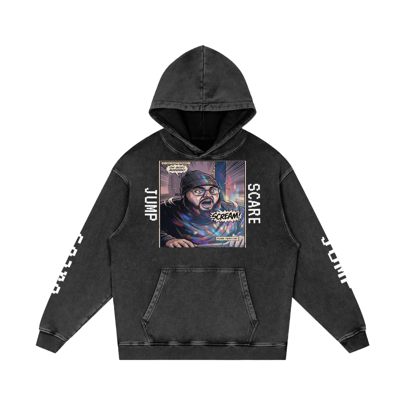 Jump Scare Snow Washed Loose Cotton Hoodie