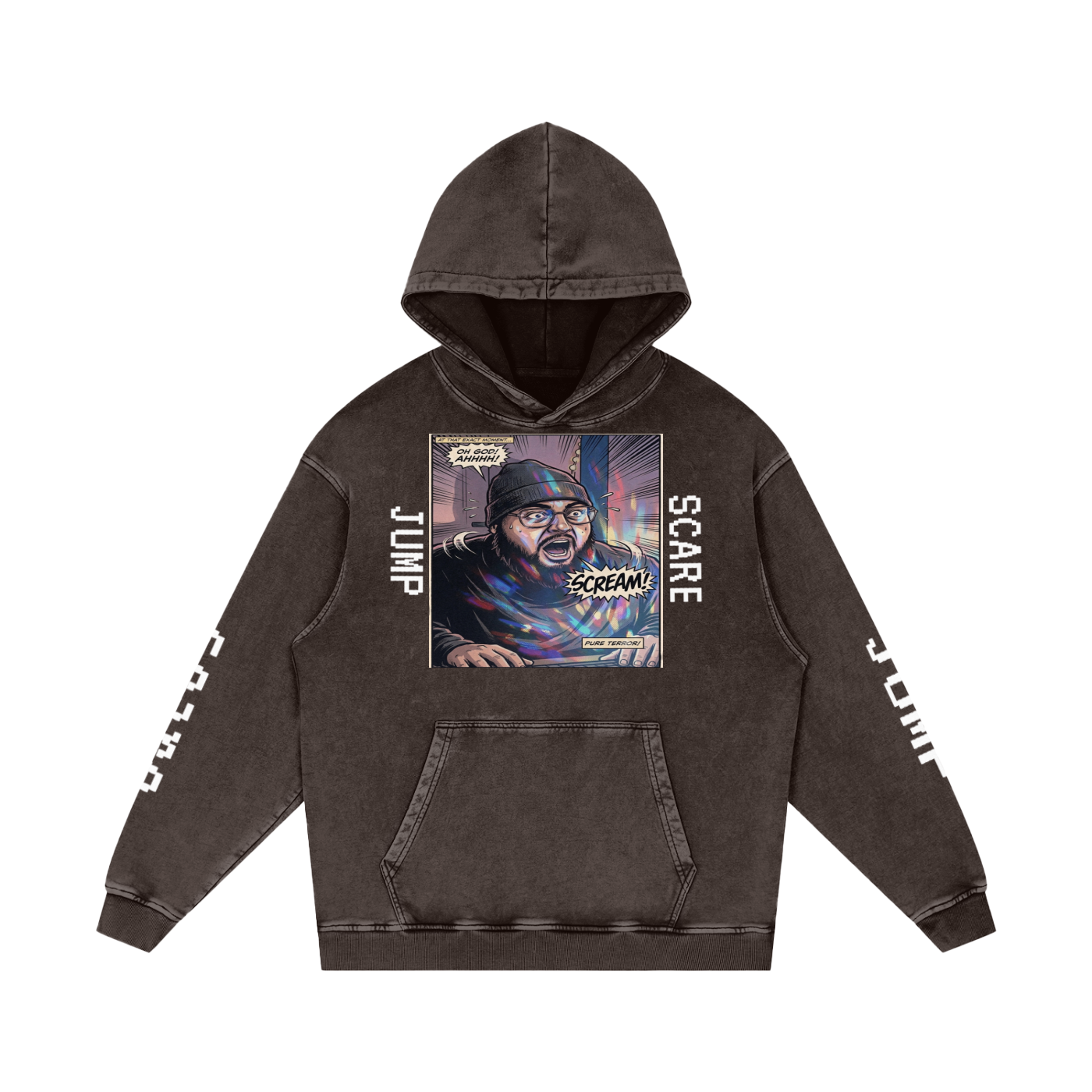 Jump Scare Snow Washed Loose Cotton Hoodie